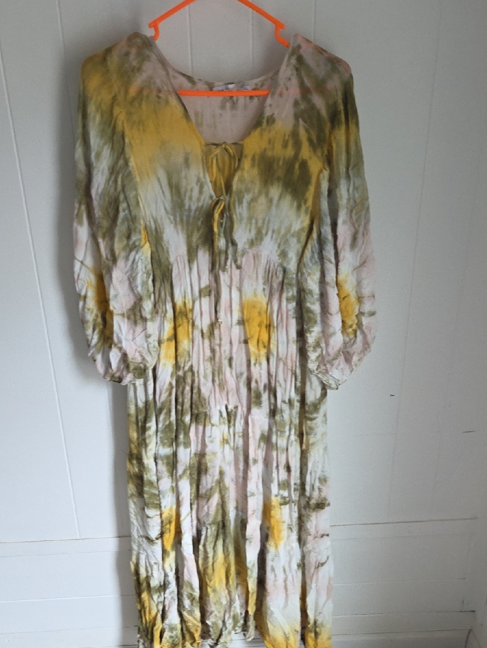 Young Fabulous & Broke Tie-Dye Maxi Dress in Olive Green, Yellow, Pale Pink